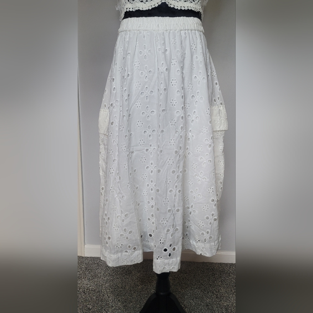 NU DENMARK White Eyelet Cargo Maxi Skirt. Sz S. NWT - Picture 2 of 9